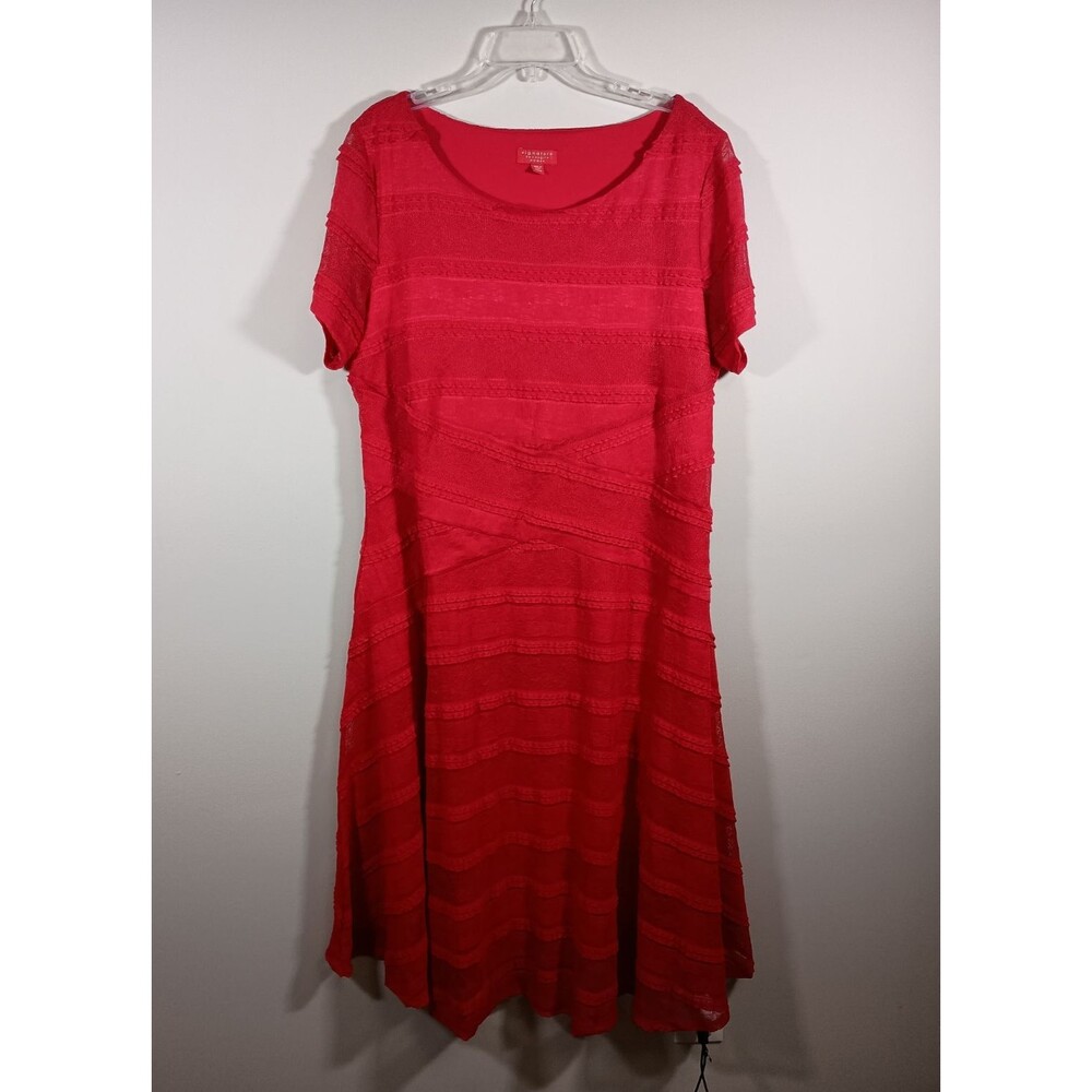 Signature By Sangria Womens Red Flare Layered Lace Midi Dress Plus Size 20W